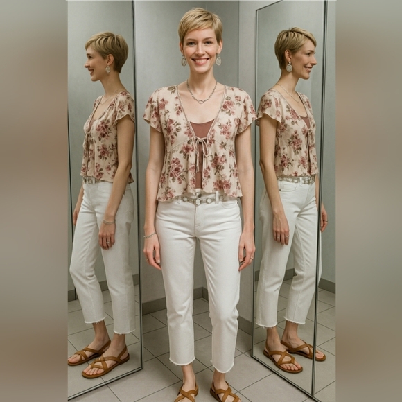 New Minimalist 14 White Midrise Soft Stretch Raw Hem Cropped Jeans - Picture 1 of 8